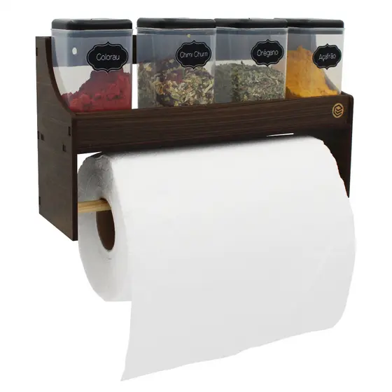Porta Temperos Prateleira 4 Potes, Mesa Parede Temperos Condimentos Mantimentos Cozinha MDF