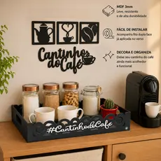 Kit Cantinho Do Café Com Bandeja Aplique Parede E Quadro Decorativo