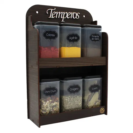 Porta Temperos 6 Potes Mesa Parede Em Mdf Pintado Pote Tempero Condimentos Mantimentos Original