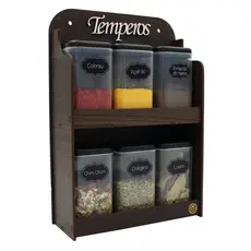 Porta Temperos 6 Potes Mesa Parede Em Mdf Pintado Pote Tempero Condimentos Mantimentos Original