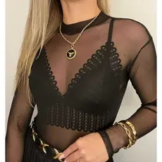 Body Tule Lurex Brilho Feminino Manga Comprida / Bodi Brilho Moda Blogueiras