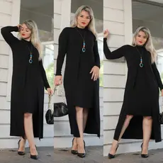Vestido Regata Tubinho Justo Com Capa Longa E Manga Comprida Feminino 2 Peças Viscolycra/Vestido moda Gringa.