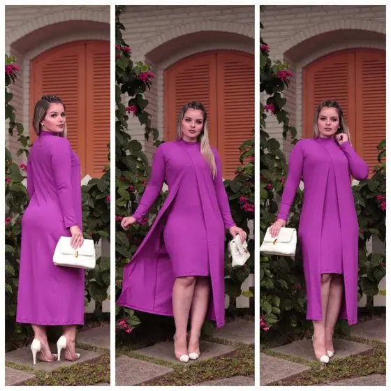 Vestido Regata tubinho Sobreposiçao De Manga Longa Feminino 2 Peças Viscolycra/Vestido moda Gringa.
