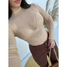 Body Feminino Transparente Manga Comprida tule Nude Fio Em Lurex Brilho Moda Blogueiras