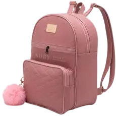 Mochila Feminina Couro Sintético Antifurto Impermeável Grande Faculdade Moda + CHAVEIRO POMPOM