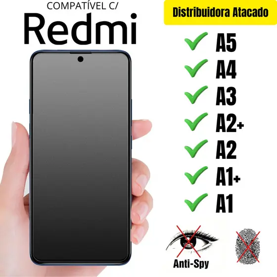 Película Cerâmica Privacidade Fosca 3D P/ Redmi A5 / A4 / A3 / A2+ / A2 / A1+ / A1 Matte AntiSpy