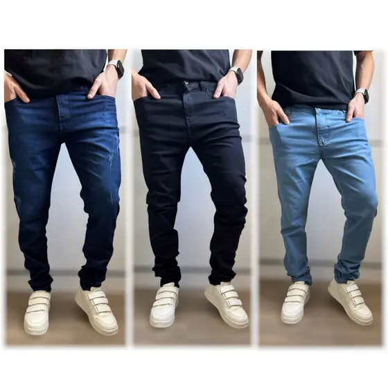 Kit Com 3 Calças Jeans Masculinas Tradicionais Com Elastano