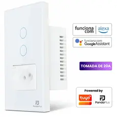Interruptor Inteligente Wifi 1 e 2 Botões Touch 1 Tomada 20A Bivolt Smartlife Tuya Panda Plus Alexa Google Comando Voz