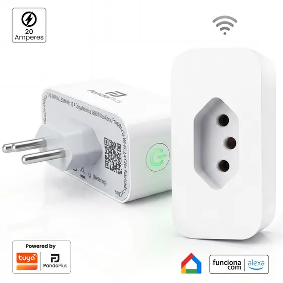 Tomada Inteligente Wifi 16A/20A Medidor Consumo App Panda Plus Alexa Google Tuya Comando Voz Bivolt