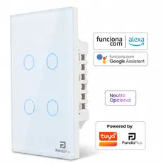 Interruptor Inteligente Sem Fio Neutro 1, 2, 3 e 4 Botões Wifi Padrão 4x2 Panda Plus Alexa Google Home Tuya