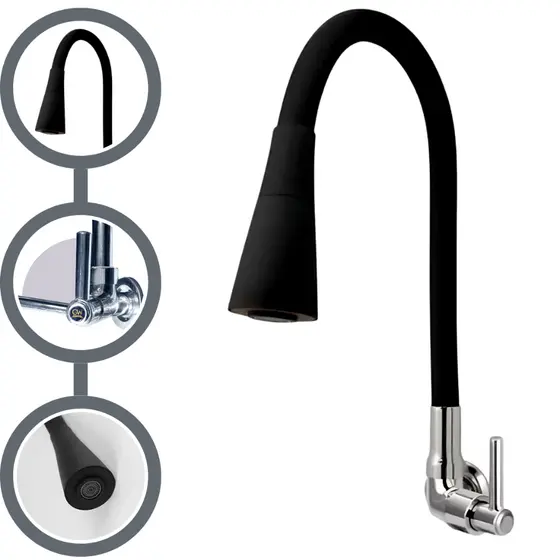 Torneira de Cozinha Preta Gourmet 2 Jatos Flexivel Neo Crie & Construa
