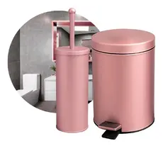 Kit Lixeira 3l Rose Gold E Escova Sanitária Com Suporte Inox Crie Construa