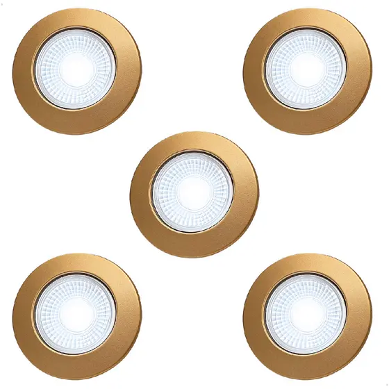 Kit 5 Spot Led Embutir Redondo Dourado 5w Branco Frio 9cm