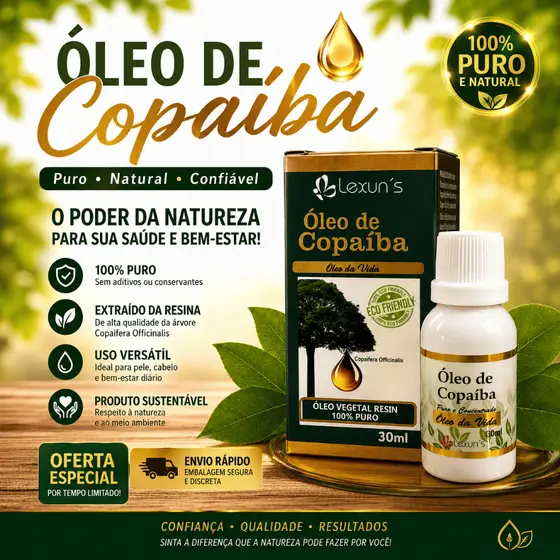 Óleo de Copaíba Vegetal 100% Puro 30ml