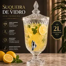 Suqueira de Vidro com Torneira Suqueira de Vidro 2 Litros Diamond Suqueira com Torneira de Vidro