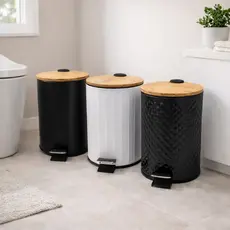 Lixeira 5 Litros Banheiro Tampa Bambu Inoxidável com pedal e cesto removível