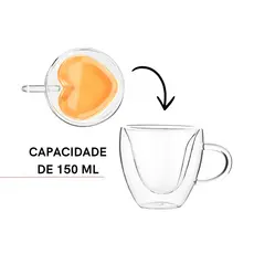 Xicara Coração Parede Dupla 90ML vidro borossilicato