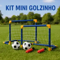 Kit Trave Golzinho Futebol Infantil – 2 Traves + 2 Bolas + 2 Bombas – Trave de Brinquedo com Rede