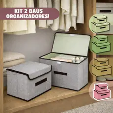 Kit 2 Caixas de Armazenamento Organizadora Tecido Dobrável Roupas Objetos e Brinquedos
