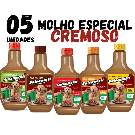 Kit 5 Unidades de Molho Especial Para Ração Para Pet Cachorro 250g salsapetti  Sabores
