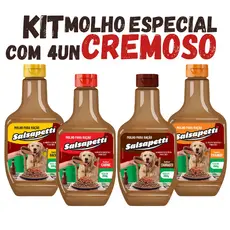 Kit 4 Molho para Ração de Cachorro Cremoso 250g Salsapetti Bacon Carne Frango Churrasco Sachê Cachorro Opção Biscoito