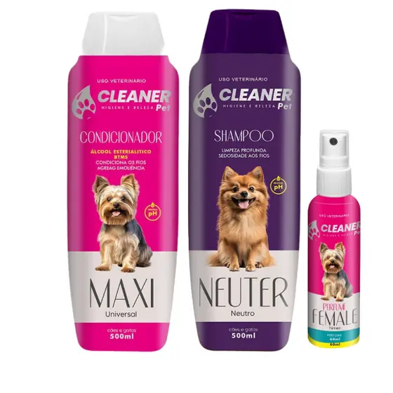 kit Shampoo para cachorro Shampoo Neutro + Condicionador Cleaner 500ml + Perfume 60ml