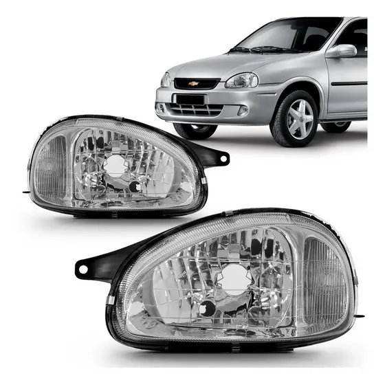 Par Farol Corsa 01 A 06 07 08 09 10 Cromado Carcaça Preta