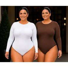 Kit 2 Body Plus Size Manga Longa Segunda Pele Suplex Modelador Confortável Sem Gola Inverno Básico Casual Gola Careca