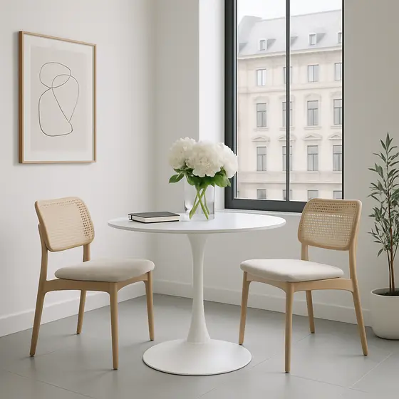 Mesa de Jantar Redonda Tulipa - Saarinen - 100 cm Madeira Base Branca Masterchair