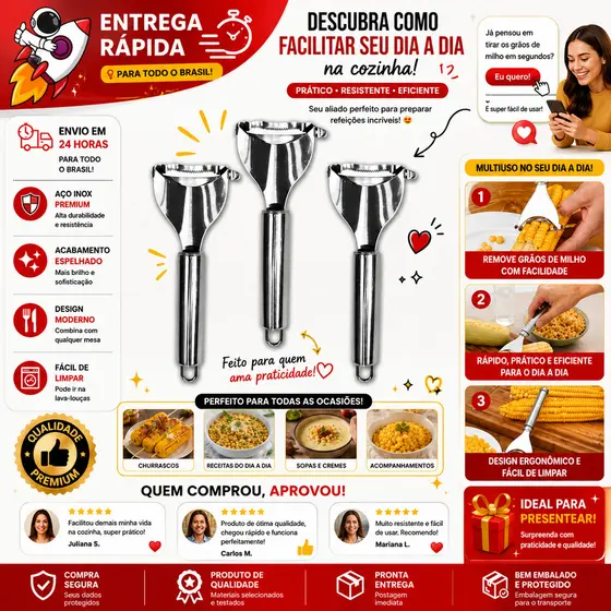 Raspador Debulhador de Milho 1/2/3 Inox Resistente Ralador de Milho Alta Qualidade