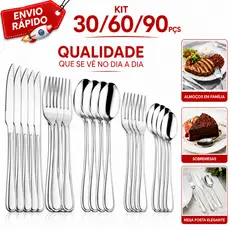 Faqueiro 90 Peças Jogo de Talheres em Aço Inox Premium Completo para Refeições Sobremesas e Churrasco
