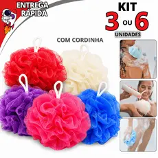Kit 6 ou 3 Esponja Bucha De Banho Esfoliante De Nylon Macia Com Cordinha
