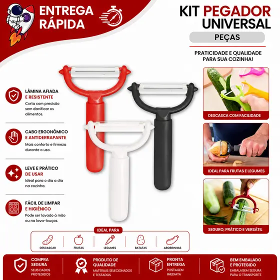 Kit 3 Descascadores Cerâmica Legumes Frutas