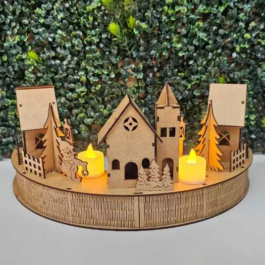 Vila Natalina Decoração Natal Cenário Enfeite Mdf Cru 3mm