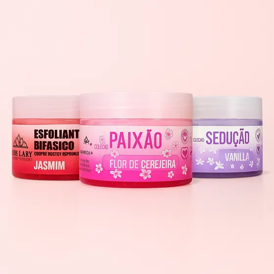 Esfoliante Bifásico Corporal e Facial Miss Lary  Esfolia e Hidrata Flor de Cerejeira Vanilla, Jasmim