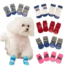 Kit 4 Meias Sapatinho Pet Antiderrapante Algodão Para Cachorro Gato Pequeno Porte