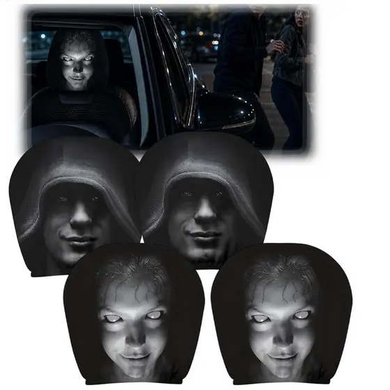 Capa De Encosto De Cabeça Para Assento De Carro , Protetor Interior De Rosto Engraçado , 1 Par , Descanso Caminhão Autom
