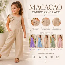 Macacão Ombro com Laço Infantil Pantalona Elegante com Botões Decorativosŵ