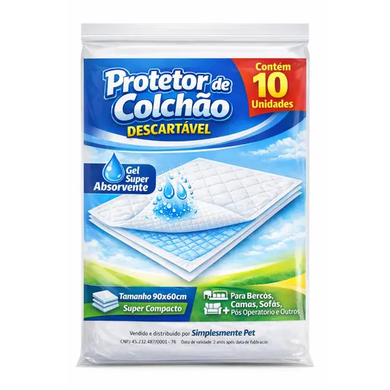 Protetor de colchão descartavel 90x60cm Com Gel Super Absorvente - Pacote com 10 10 Unid para Berço, cama e Sofa