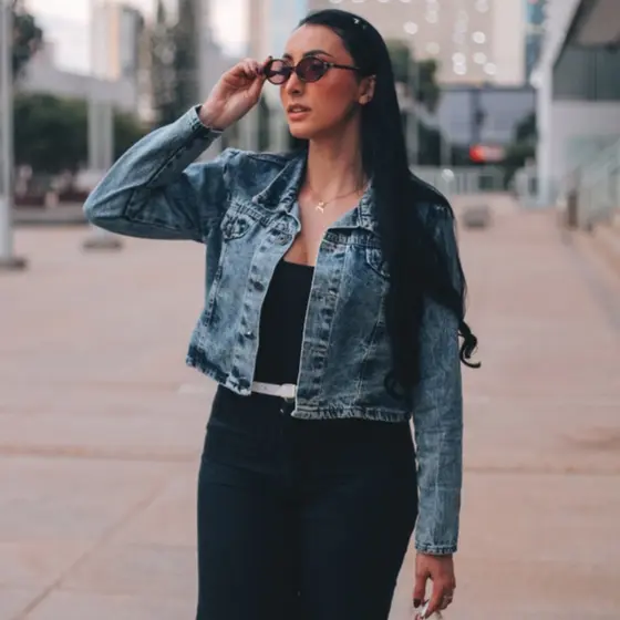 Jaqueta Jeans Feminina Marmorizado Azul
