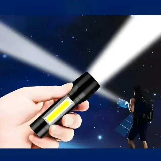 Mini Lanterna Tática Com Led E Zoom - Recarregável Usb Luz Forte Botão
