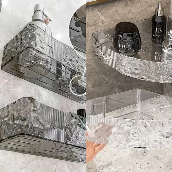 Suporte de Shampoo Acrílico com Adesivo, Prateleira Retangular ou Triangular, Saboneteira sem Furos