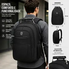 Mochila Grande Alça Cabo De Aço Resistente Faculdade Trabalho Escola Notebook Maculina E Feminina Com Bolso Para Garrafa