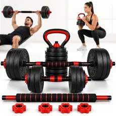 Kit Halteres Barra E Anilhas 15KG Musculação 2 Kettlebell Ajustável Preto Academia em Casa Exercicios
