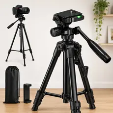 Tripé Profissional 1,40m Câmera Celular Cabeça Hidráulica Preto Resistente Com Nivél Com Bolsa