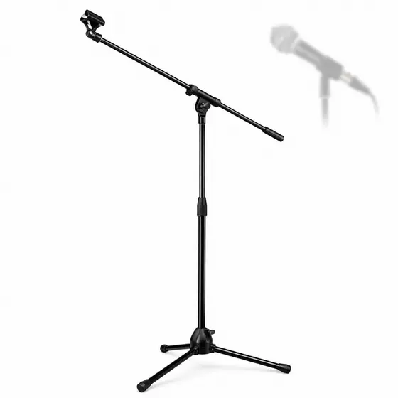 Pedestal Suporte Microfone Girafa C/ Cachimbo Com Regulagem Preto