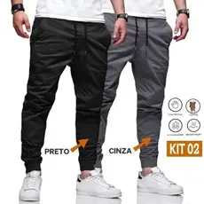 Kit 2 Calça Masculinas Jogger Sarja Elastano Camuflada Com Punho elástico Premium envio Rápido