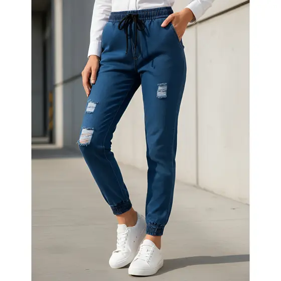 Calça jogger Feminina Com Punho Elástico Elastano Resistente Confortável Premium Rasgada
