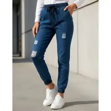 Calça jogger Feminina Com Punho Elástico Elastano Resistente Confortável Premium Rasgada