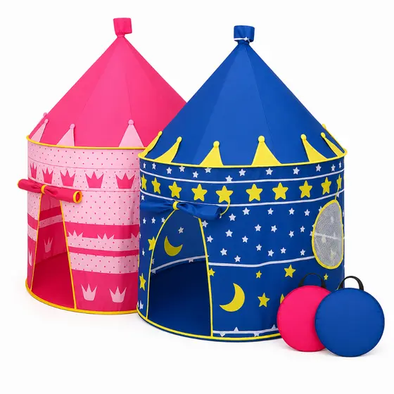 Barraca Infantil Castelo Dobrável Tenda Cabana para Menino e Menina Rosa Azul